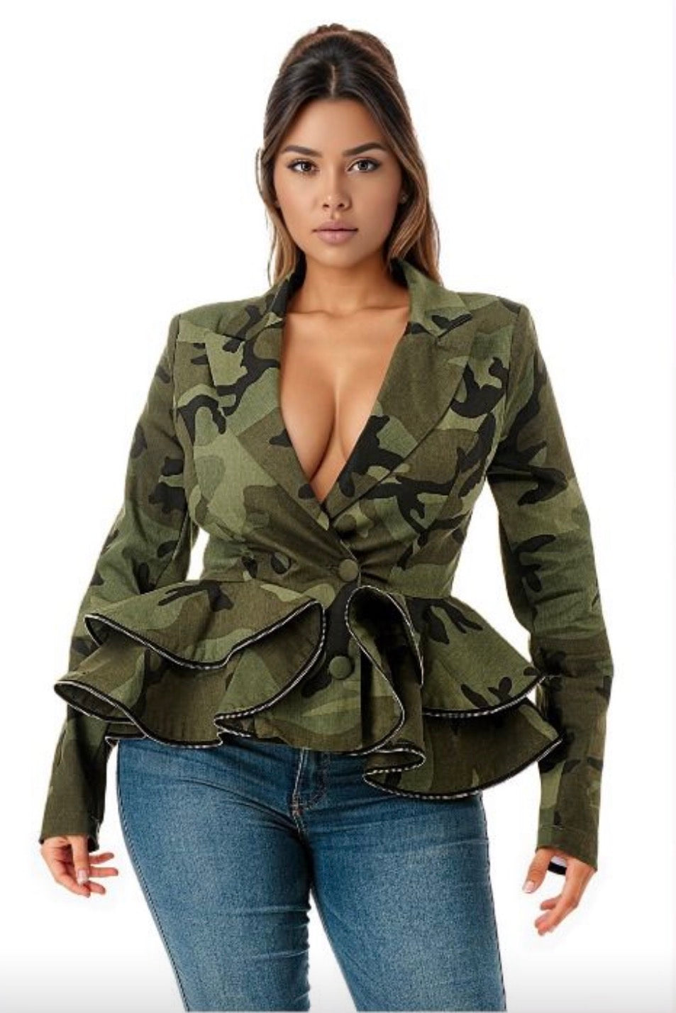 TMHB The Ruffled Camo Blazer